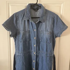 Frye Denim Shirt Dress Womens L Blue Cotton Button Tie Waist Western Belted thumbnail 2