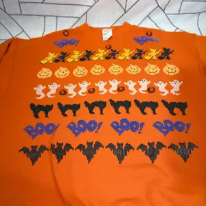 India Ink Paintworks Sweatshirt XL Orange Halloween‎ Witches Ghosts Cats Vintage thumbnail 2