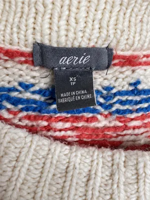 Aerie Fair Isle Oversized Tunic Sweater Women’s XS Ivory Nordic Knit Cowichan thumbnail 5