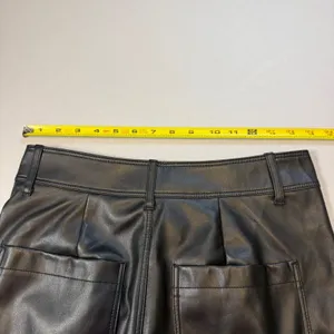 Zara Black Faux Leather 8 Pants Wide Leg High Rise Trousers Patch Pockets Chic thumbnail 6