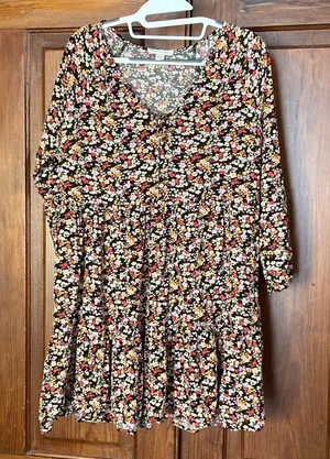 American Eagle Floral V-neck Tiered Long Sleeve Mini Dress Size L thumbnail 1