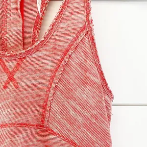 Free People Womens XS Racerback Striped Tank Top Back‎ Zip Dark Coral Orange thumbnail 3