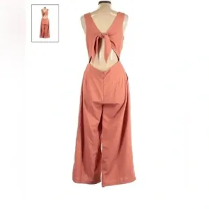 Shinestar Salmon Coral Wide Leg Tie Back‎ Pant Jumpsuit Crop Romper Large thumbnail 3