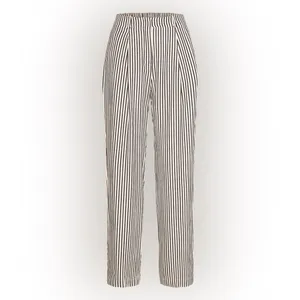 Mango elasticated waist staight wide leg stripe pants in mono stripe size large thumbnail 3