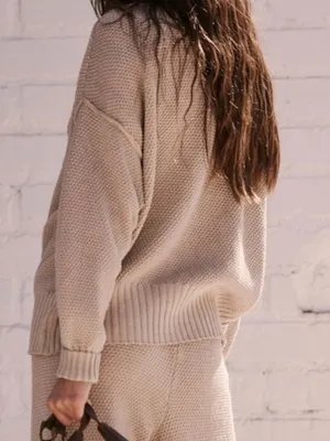 Free People FP Beach Chunky Boxy Cardigan in oatmeal W2356 Sz S thumbnail 2