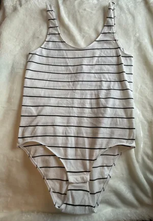 DKNY Seamless Striped Ribbed Tank Bodysuit medium thumbnail 1