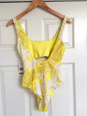 Speedo Floral Cut Out Bathing Suit Tropical Yellow White Size S NWT thumbnail 7