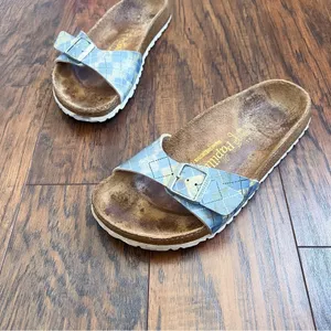 Birkenstock • Papillio Madrid Birko-Flor sandals slides blue argyle plaid thumbnail 4