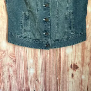 Style & Co Petite Western Festival Rhinestone Jewel Studded Denim Vest Size MP thumbnail 6