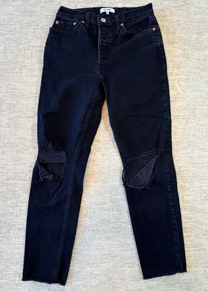 RE/DONE High Rise Ankle Crop Distressed Jeans‎ Black Wash Denim Size 29 thumbnail 1