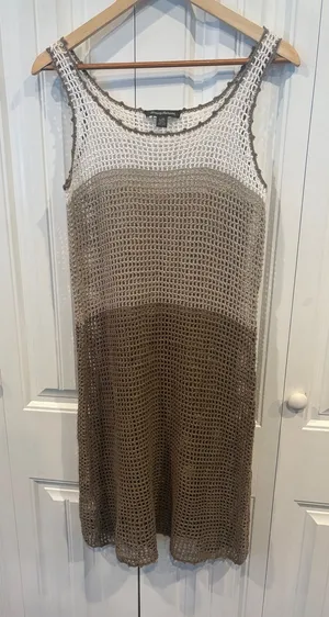 Tommy Bahama‎ Cream And Tan Crochet Swim Cover Up Size Large thumbnail 1