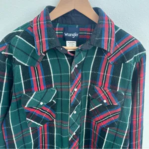 Wrangler green plaid flannel shirt thumbnail 2