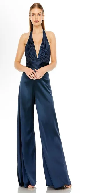 Mac Duggal Women's Blue Satin Jumpsuit Size 8 Style 49810 thumbnail 1
