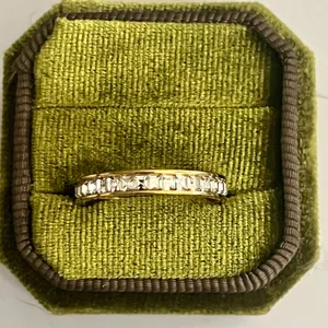 18K Yellow Gold Plated Carré Cut Diamond Eternity Band Ring 2mm Unisex Size 9 thumbnail 2