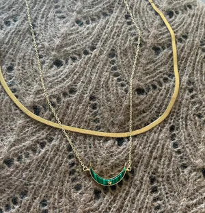 Real malachite Stone Pendant, 2 Way To Wear Moon Shape Pendant Gold thumbnail 1