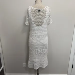 Vtg Y2K Fever M Medium Dress Crochet Open‎ Knit Sheer Lined Romantic Beachy Boho thumbnail 7