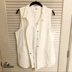 Free People Linen Sleeveless Button Down - Ivory - Large thumbnail 5