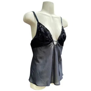 Victoria's Secret Black Cami Bra Babydoll Top M Devore Velvet Chiffon Whimsigoth Dark Fairy thumbnail 5