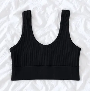 Aerie Black Ribbed Longline Sports Bra – XS thumbnail 1