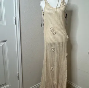 Revolve Cream Tan Maxi Crochet Open Knit Back Backless Cover Up Maxi Boho Beach Dress thumbnail 4