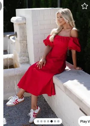 These Three Boutique Red Off the shoulder Midi Dress thumbnail 3