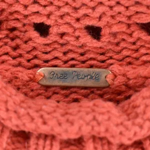 Free People Womens Burnt Orange Open Knit Cable Mock Neck Pullover Sweater thumbnail 3