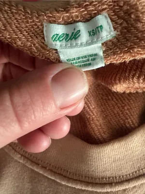 Aerie Pocket Crewneck Crop Sweatshirt Tan Soft Rough Hem XS. thumbnail 6
