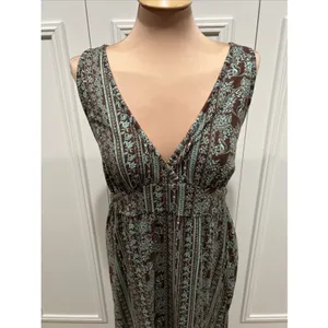 Earthbound Trading Co Sleeveless Maxi Dress Brown Mint Green Boho Hippie Lounge thumbnail 2