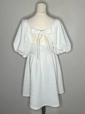 Free People White Textured Puff Sleeve Violet Mini Dress Bachelorette Rush thumbnail 3