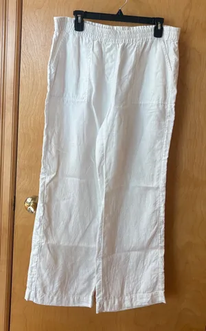 Chico's Linen Wide Leg Pants Women 0.5 White Elastic Waist Pockets Casual thumbnail 1