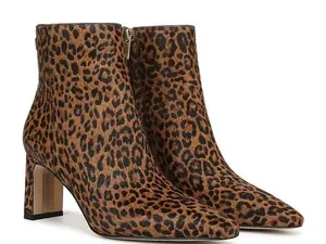 Sam Edelman Saige Leopard Cow Hair Ankle Boots Pointed Toe Block Heel 9.5M thumbnail 1