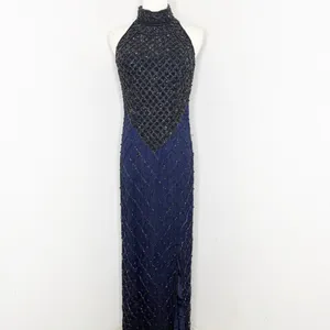 Laurence Kazar Beaded Gown Women’s Small Navy Silk Mermaid Vibes thumbnail 3