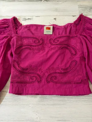 FARM Rio Pink Lace Puff sleeve Cropped Blouse thumbnail 7