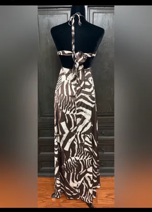 SHEIN Haute Cream & Brown Zibra sleeveless dress - Size Medium Tall - NWT w/bag ***Refer to measurements. Adorable & gorgeous. In excellent condition. Great for evening out, date night, dressy evening out or cruise. Measurements approximately 13” from armpit to armpit x 54” long. Non-smoking home. Priced to sell at as is condition. Don’t like my price make reasonable offer. thumbnail 2