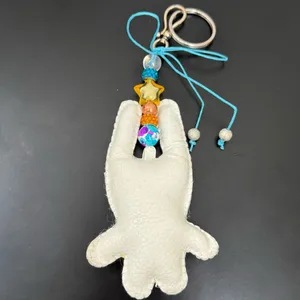Adorable White Animal Plush Cushion Beaded FOB Bag Charm thumbnail 2