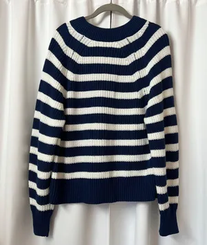 A New Day Blue & White Striped V-neck Knitted Nautical Baggy Sweater thumbnail 6