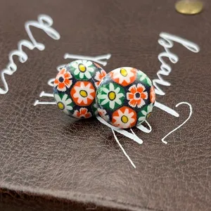 Vintage 60s Millefiori Glass Earrings Boho Stainless Steel thumbnail 7