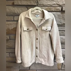 Aerie Luxe Trucker Shacket Shirt Jacket Color Soft Oat Beige Cream Cotton XS thumbnail 10