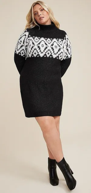 Maurices Fair Isle Sweater Dress Size XXL Turtleneck Mini Knee Length Cozy Knit thumbnail 1
