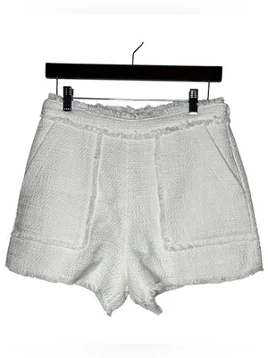 Cinq a Sept Allen Boucle High Rise Frayed Hem Shorts in Gardenia Size 6 thumbnail 4