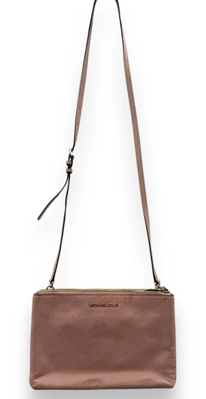 Michael Kors Trisha Medium Pebbled‎ Leather Pink Cream Logo Print Crossbody Bag thumbnail 1
