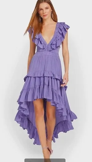 DO+BE “Let it Flow” Ruffle Maxi High Low Dress pink vacation holiday dress thumbnail 1