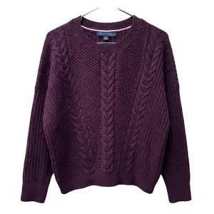 Tommy Hilfiger size L cable-knit dark berry sweater. thumbnail 2