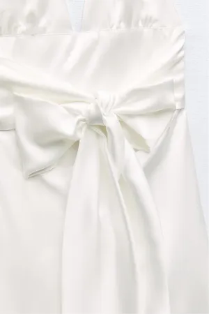Zara halter dress satin white effect bow back tied wedding party coctail shower thumbnail 9