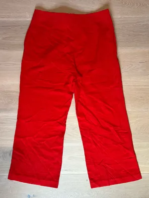 Anthropologie Red Linen Tie Front Cropped Wide Leg Pants Women’s Size 14 thumbnail 2