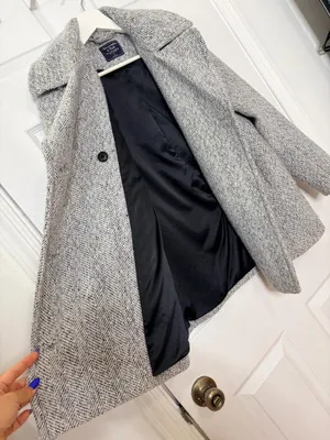 Abercrombie & Fitch Gray Herringbone Double Breasted Peacoat Quiet Luxury Preppy Career S thumbnail 8