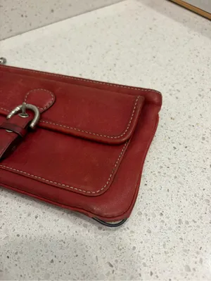 Coach Soho Red Burgundy Leather Buckle Wristlet Vintage Y2K Contrast Stitch thumbnail 3