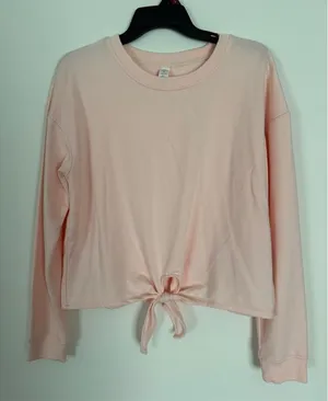 90 Degree by Reflex Sweatshirt Womens M Pink Tie-Front Crew Neck Pullover thumbnail 1