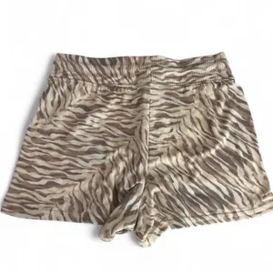 NWT Bebe Sport Tiger Print Ribbed Knit Lounge Shorts Tan Brown Size S thumbnail 3