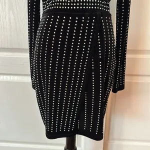 Windsor Black Velvet Studded V Neck Wrap Long Sleeve Dress thumbnail 6